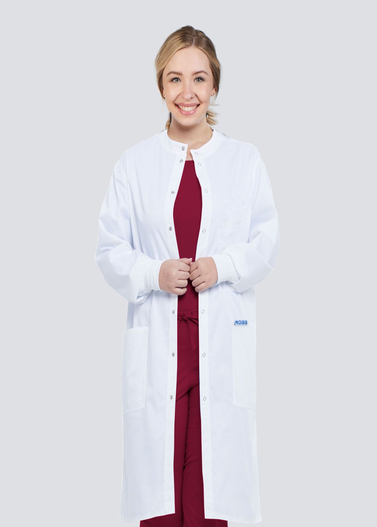 L509 Full Length Unisex Snap Lab Coat with Knitted Cuffs | MOBB